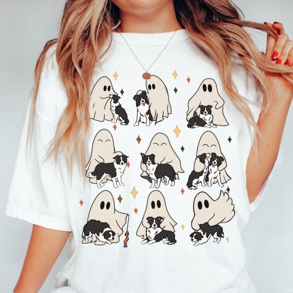 Halloween Border Collie Dog Ghost Shirts,Dog Lover Shirt,Ghost Dog Shirt